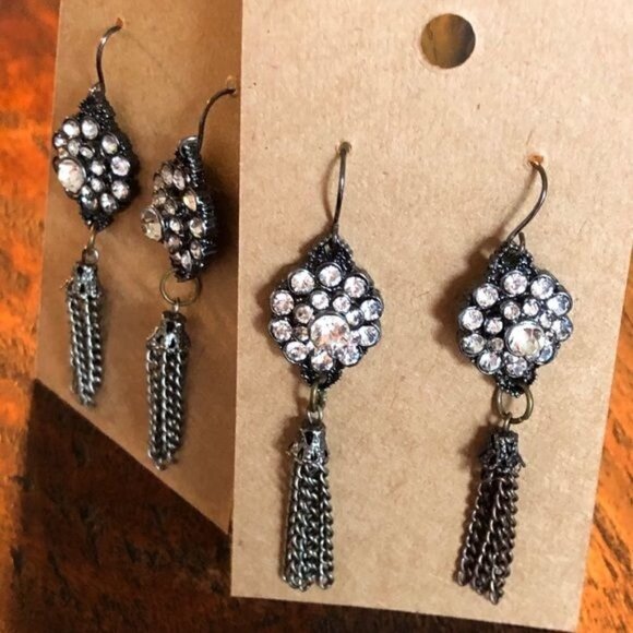 Art Nouveau Style Rhinestone & Chain Tassel Earrings - Picture 1 of 3